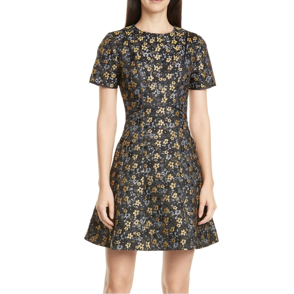 Stunning Ted Baker Divwine Floral Jacquard Skater Dress, Black